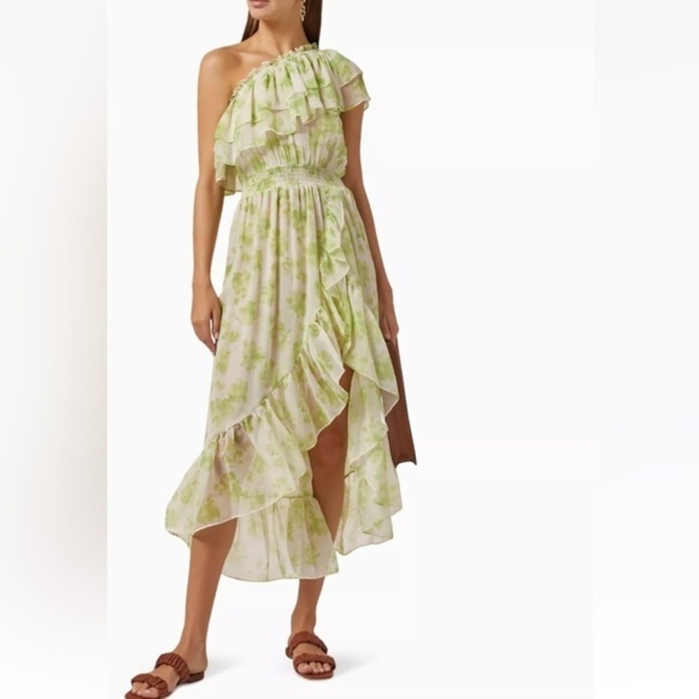 MISA Los Angeles Rumi Dress Size S Honeydew Blossom Floral One Shoulder NWT